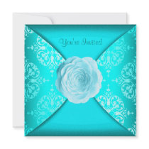 Teal Damask Rose Teal Blue All Occasion