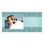 Teal damask swirls wedding thank you photocard photo greeting card