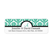 Teal Damask Wedding Monogram Address Labels labels