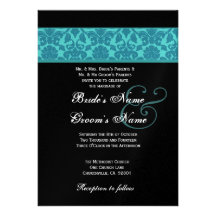 Teal Damask Wedding Personalized Announcements