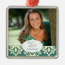 Teal elegant damask graduation photo ornament