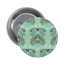 Teal Floral Design Pinback Buttons