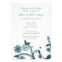 Teal Floral Swirls Bridal Shower Invitation
