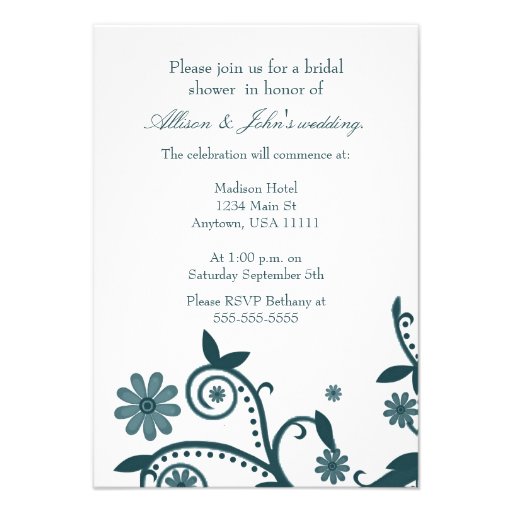 Teal Floral Swirls Bridal Shower Invitation