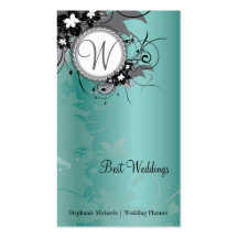 Teal Floral Wedding Elegant Business Card Monogram
