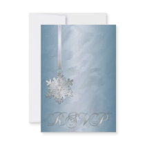 Teal Foil Silver Snowflake Jewel RSVP Invitation