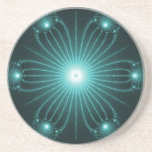 Teal Fractal Flower Drink Coaster