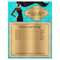 Teal Gold Damask African American Salon Flyer