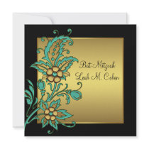Teal Gold Flowers Black Gold Bat Mitzvah