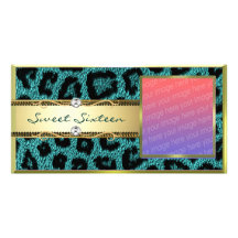 Teal Gold Leapord Pattern Photo Cards