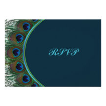 Teal, Gold Peacock Feathers RSVP Card Personalized Invitations
