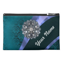 Teal green damask & ribbon travel accessories bags