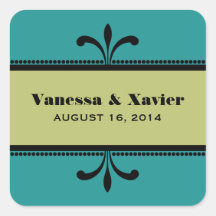 Teal/Green Fancy Art Deco Wedding Stickers