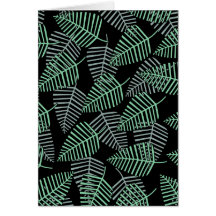 Teal Green Tropical Leaves Pattern. Cards