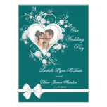 Teal Green & White Heart Wedding Photo Invitations