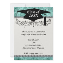 teal grunge damask graduation personalized announcements