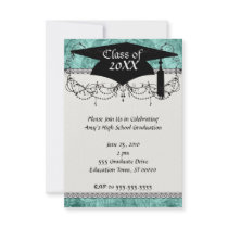 teal grunge damask graduation invite