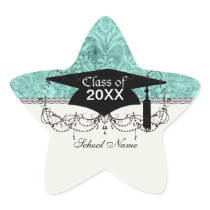 teal grunge damask graduation sticker