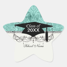 teal grunge damask graduation sticker