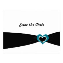 Teal Heart with Black Ribbon Save the Date Post Card