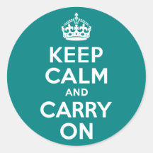 Teal Keep Calm and Carry On Round Stickers