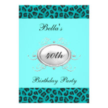 Teal Leopard Birthday Party Invitation 7