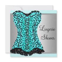 Teal Leopard Corset Lingerie Bridal Shower Personalized Invitation