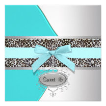 Teal Leopard Sweet 16 Birthday Party Custom Invites
