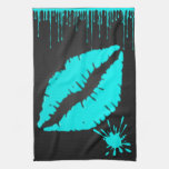Teal Lips Cloth Flag 16" x 24" Hand Towel