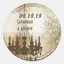 Teal Love Bird Gold Wedding Seal Round Stickers