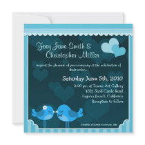 Teal Love Birds Wedding Invitation