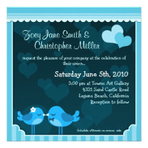 Teal Love Birds Wedding Invitation