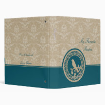 Teal Lovebird Damask Recipe Book Vinyl Binders