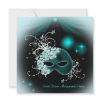 Teal Masks Sweet 16 Masquerade Party Personalized Announcement