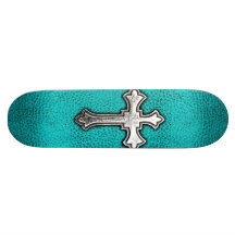 Teal Metal Cross Custom Skate Board