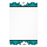Teal Mod Floral Bordered Stationery