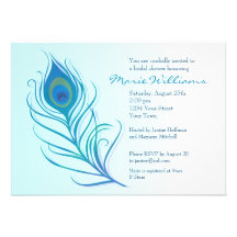 Teal Peacock Feather Bridal Shower Invitation