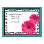 Teal Pink Gerbera Successful Marriage Recipe Card Post Card