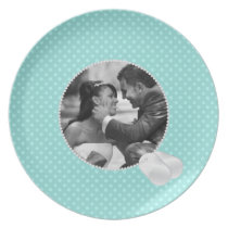 Teal Polka Dots and Dog Tags Frame Photo Plate plates