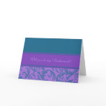 Teal Purple Swirl Bridesmaid Invitation Card