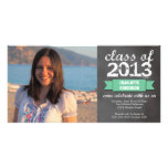 Teal ribbon banner chalkboard photo graduation photo card