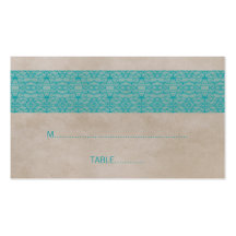Teal Rustic Lace Wedding Place Card Business Cards