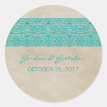 Teal Rustic Lace Wedding Stickers