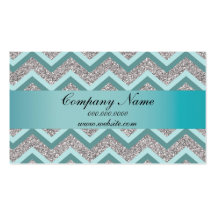 Teal Silver Glitter Zigzag Pocket 2013 Calendar Business Card