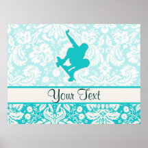 Teal Skateboarding Print
