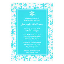 Teal Snowflake Border Winter Bridal Shower Custom Invitation