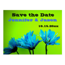 Teal Turquoise Gerber Daisies Lime Green Save Date Postcard