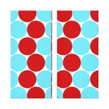 Teal Turquoise Red Big Polka Dots Pattern Gifts Stretched Canvas Print