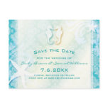 Teal, Turquoise Sea Horse Wedding Save the Date Postcards