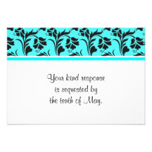 Teal White Black Floral Wedding RSVP Card Personalized Invitations